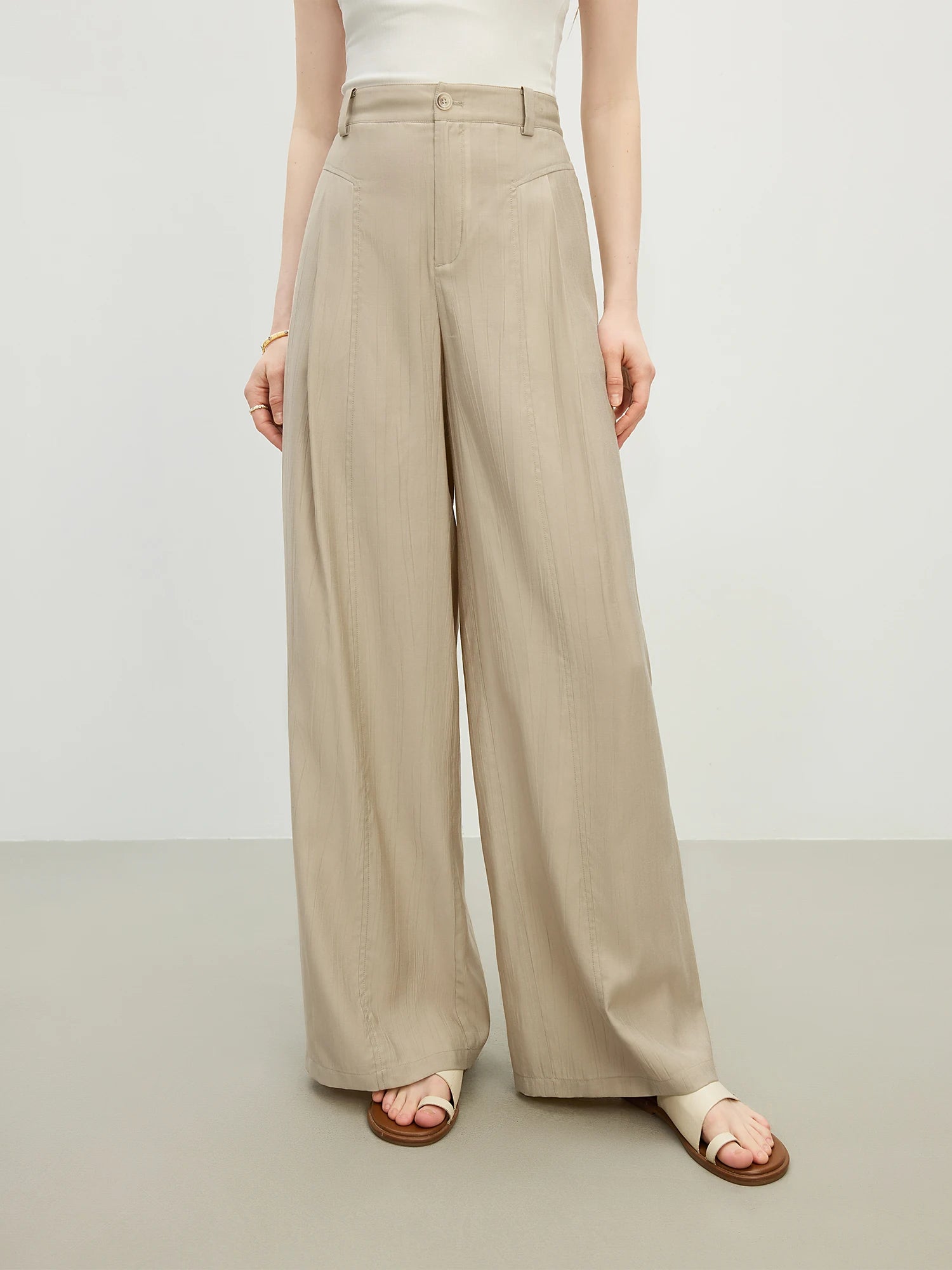 Fsle solto versátil drape calças casuais femininas 2025 verão nova cintura alta commuter calças retas 25fs12499