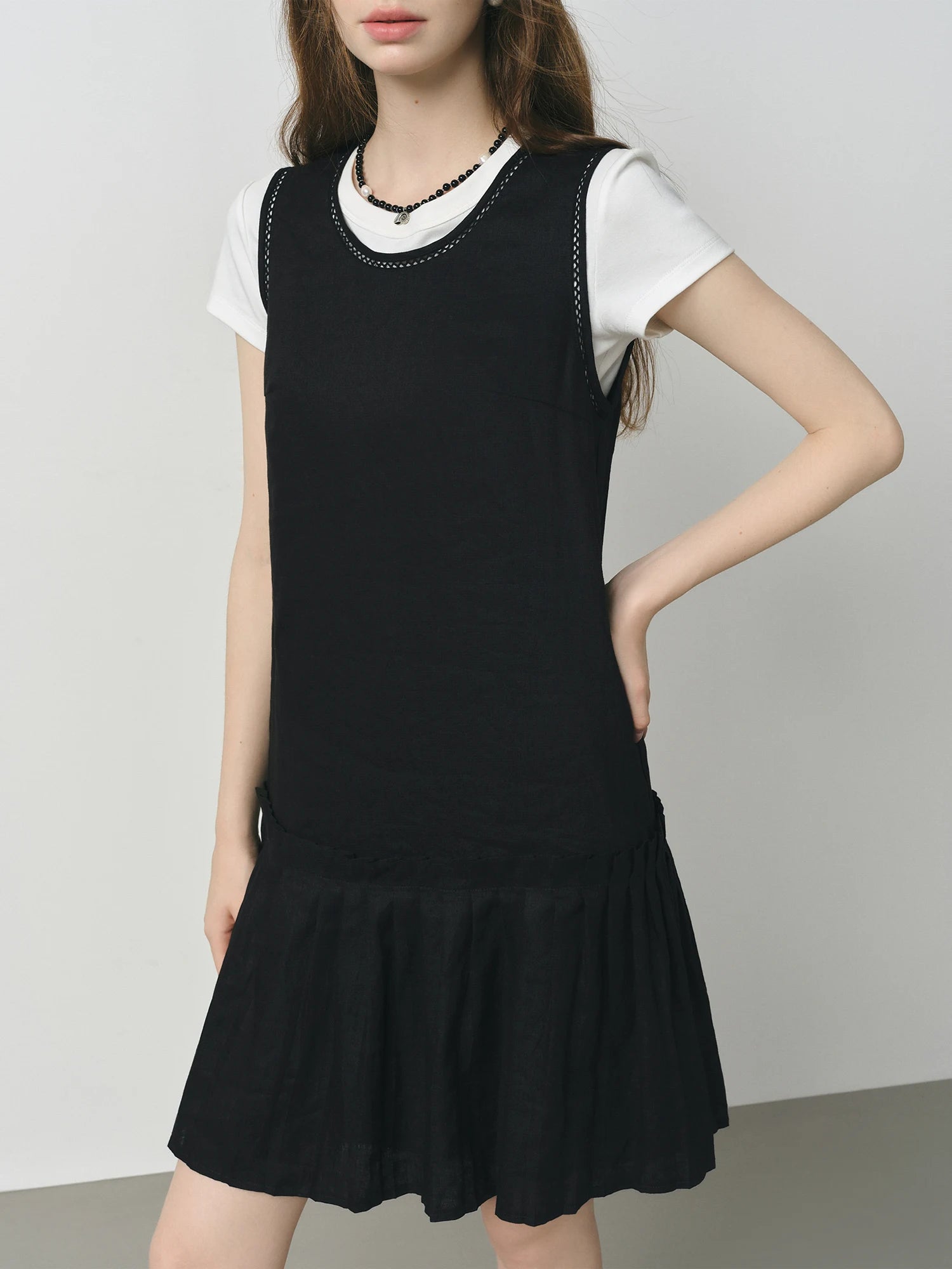 FSLE Linen Sleeveless Casual Dress for Women 2025 Autumn New Versatile Girlish Mini Dresses 25FS13231