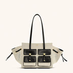 JW Pei New Canvas Black Motorcycle Style Tote Bag Women's Large Capacity Crossbody Purse for Commuters Underarm Shoulder Handbag
