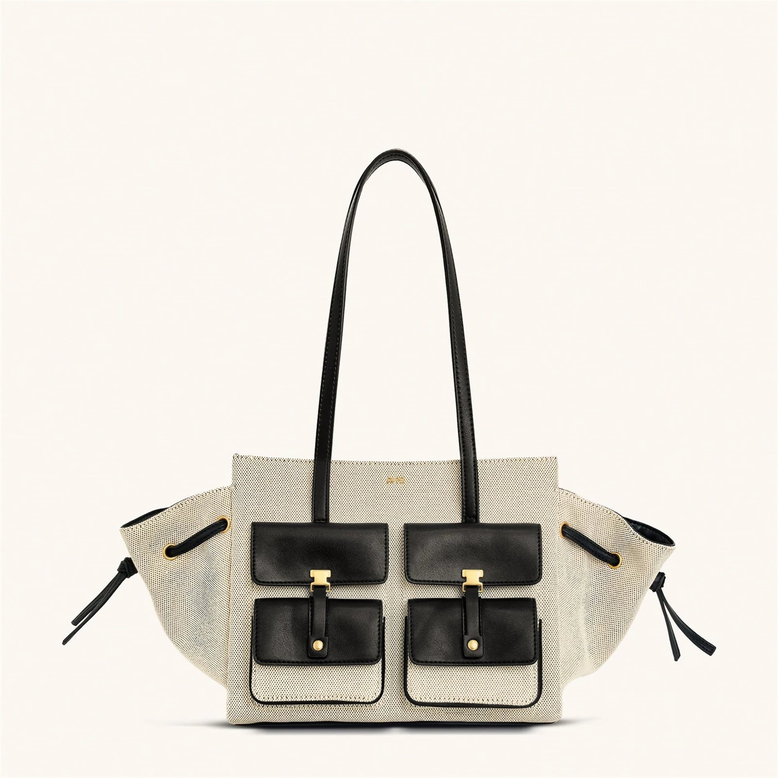 JW Pei New Canvas Black Motorcycle Style Tote Bag Women's Large Capacity Crossbody Purse for Commuters Underarm Shoulder Handbag