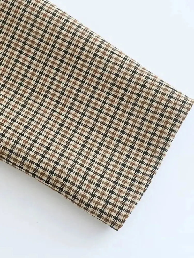 Moda feminina duplo breasted xadrez blazer casaco vintage manga longa bolsos com aba feminino outerwear chique vestes femme