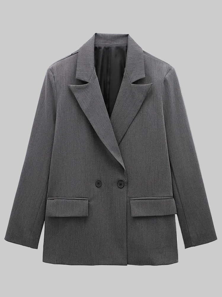 Willshela moda feminina com bolsos sólido duplo breasted blazer vintage mangas compridas entalhado pescoço feminino senhora do escritório outfits