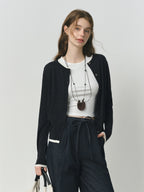 FSLE 2025 Autumn Wool Blend Knit Cardigan Women's Contrast Fake Two-Piece Minimalist Y2K Coquette Office Chic Top 25FS13012