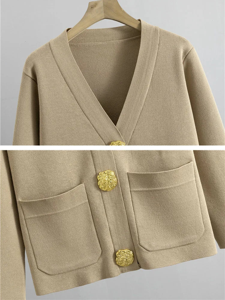 Feminino elegante malha 2 peça define coreano malha único breasted camisola cardigan topos conjuntos de cintura alta calças largas perna outfit