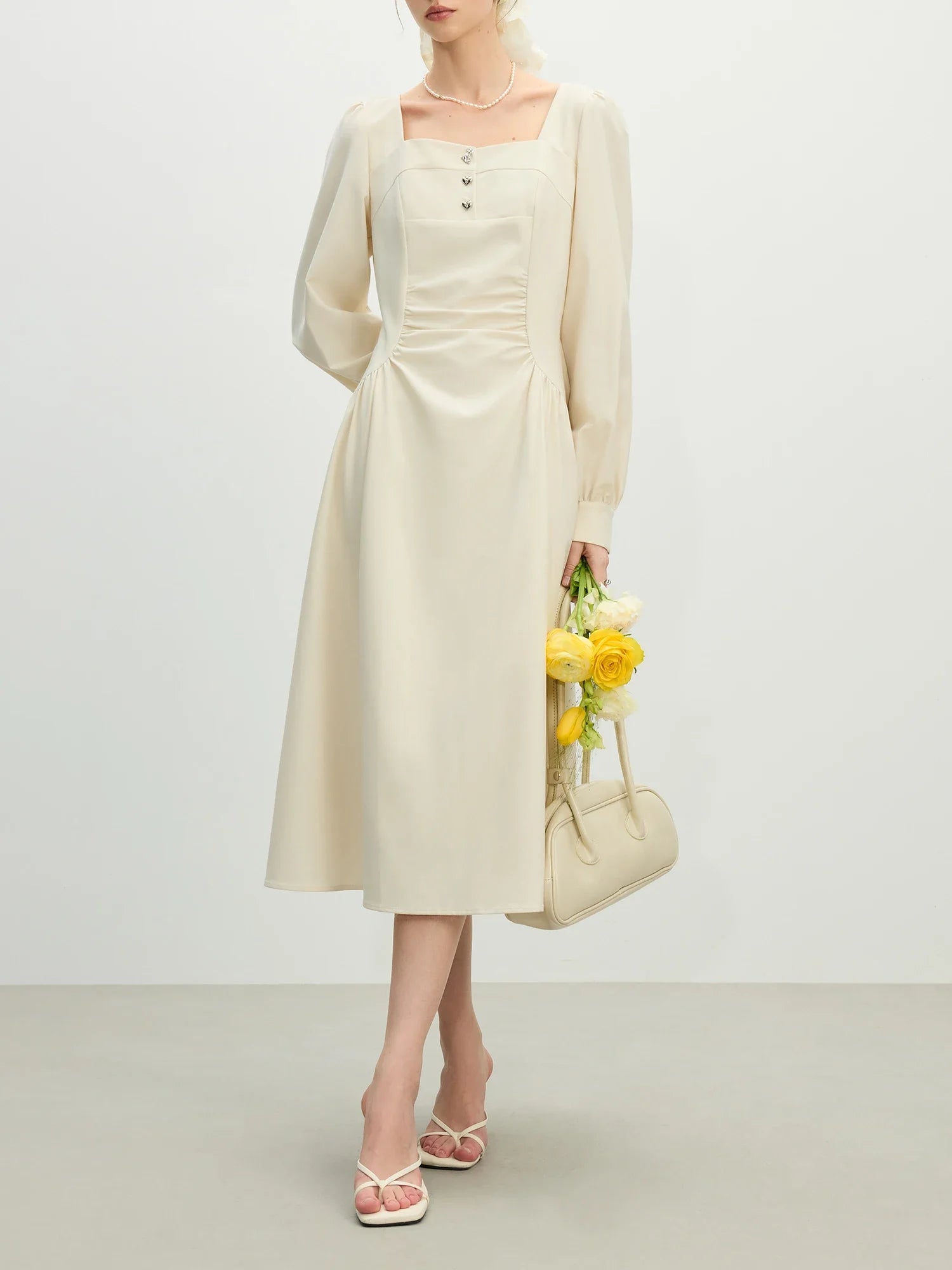 FSLE Wedding Guest Dress Office Lady Classic French Elegant Square Neck Dress for Women 2025 New Temperament Casual Loose Dress
