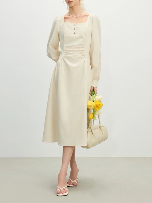 FSLE Wedding Guest Dress Office Lady Classic French Elegant Square Neck Dress for Women 2025 New Temperament Casual Loose Dress