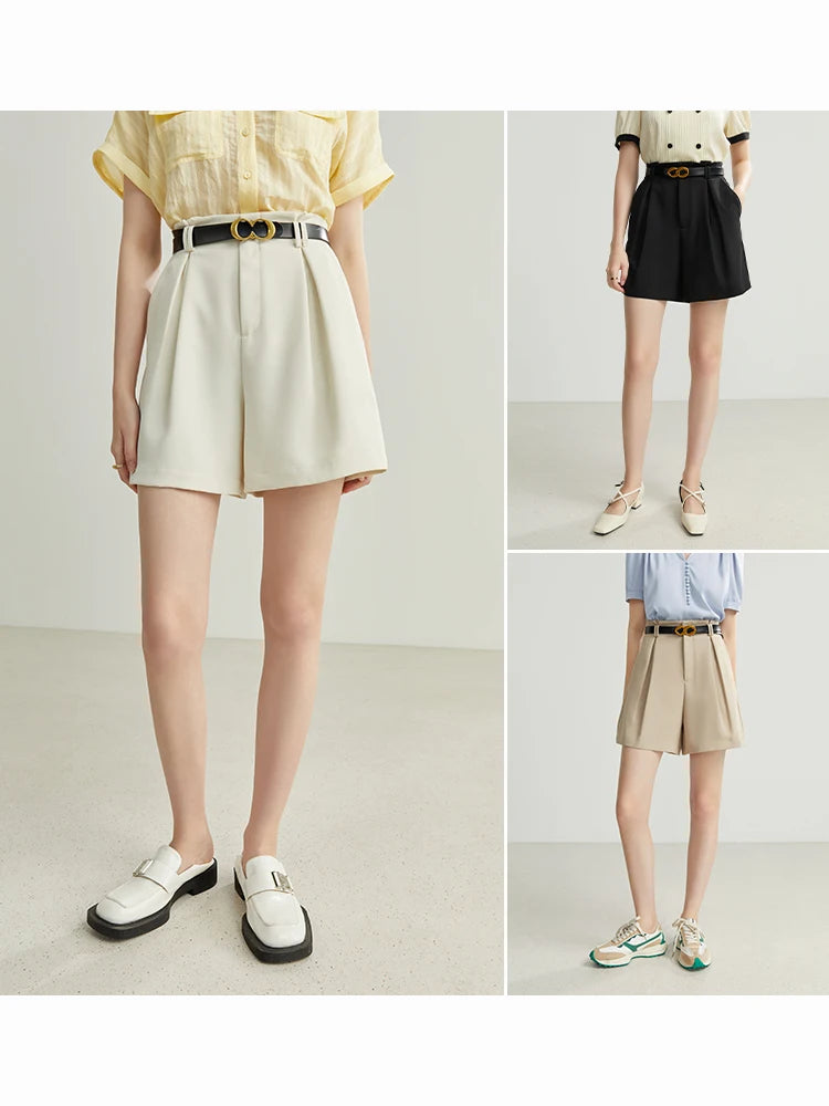 Fsle estilo minimalista casual branco shorts para as mulheres verão nova chegada shorts de cintura alta jeans feminino com cinto shorts soltos