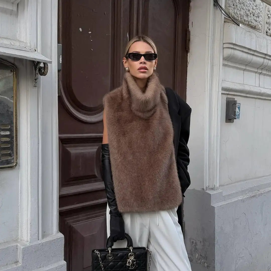 Elegant Faux Fur Brown Winter Jacket