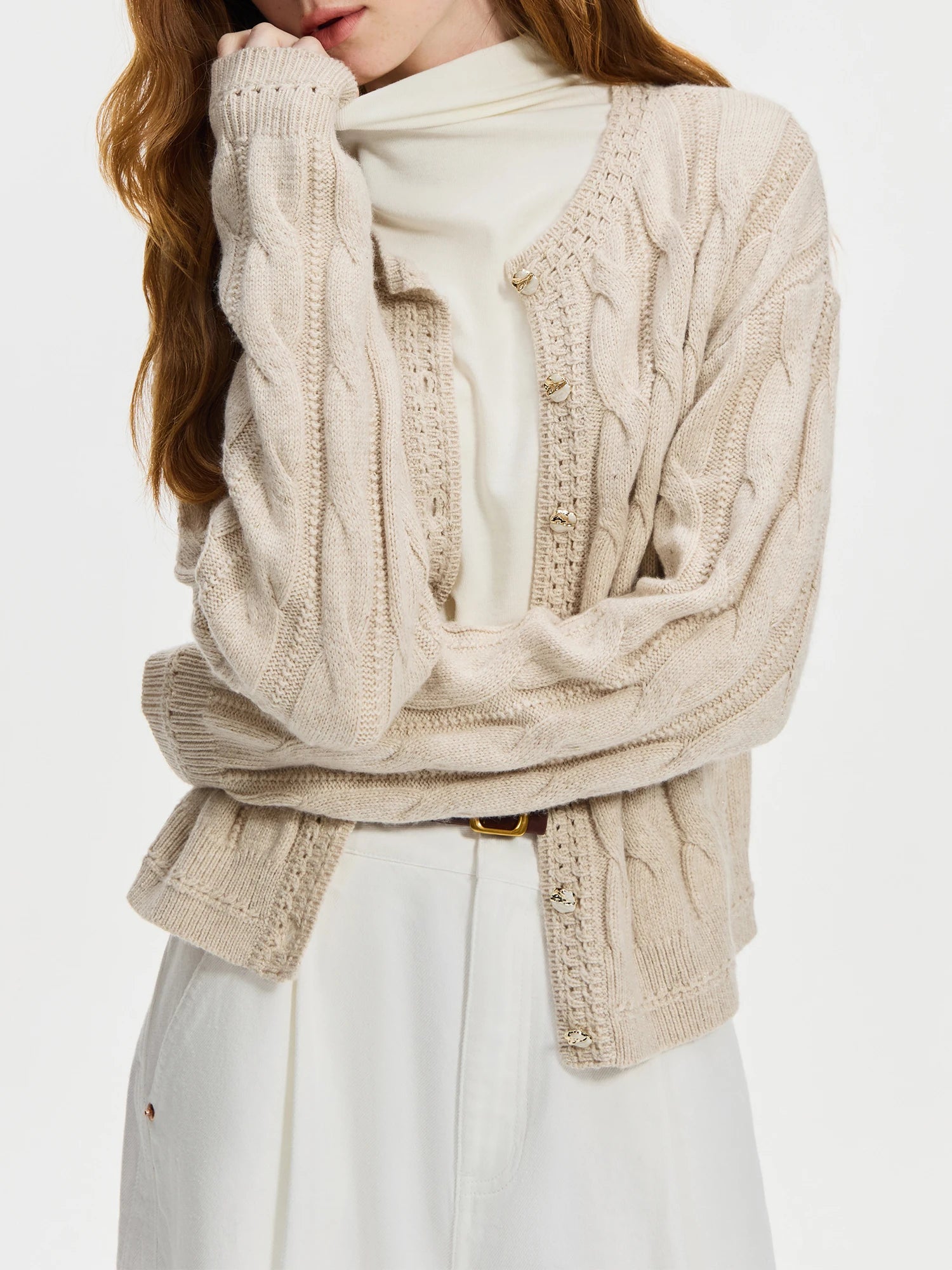 FSLE Elegant Style Cable Knitted Cardigan Sweater Vest Suit 2024 New Design Polo Collar Pullover Sweater For Women Officelady