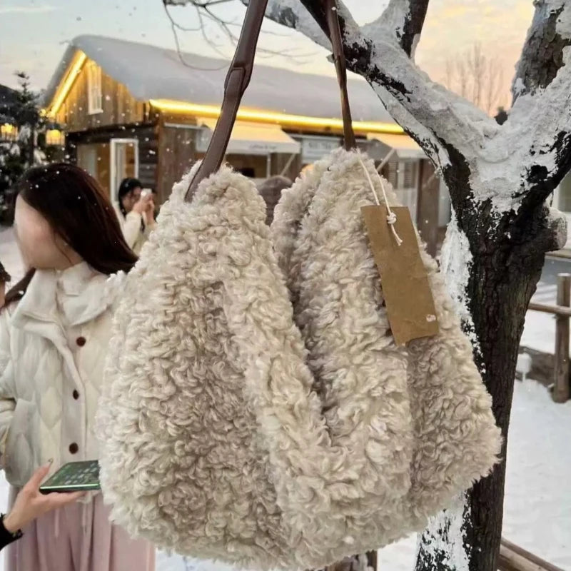 Bolsa feminina outono inverno moda de luxo novo 2026 imitação lã cordeiro bolsa ombro simples escritório bolsa feminina bolsas