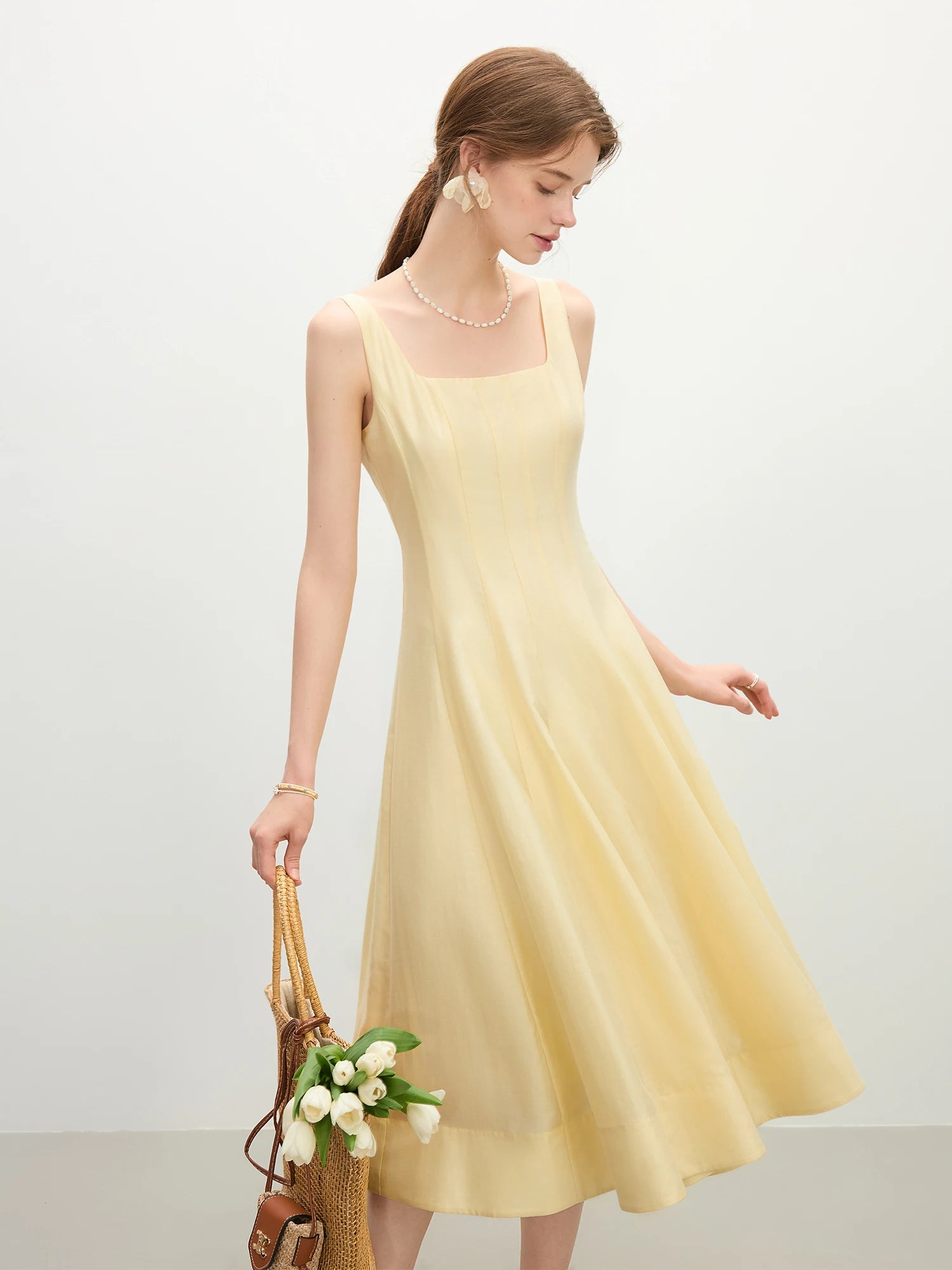FSLE Three-dimensional Cutting High Waist Sleeveless Dress for Women 2025 Summer New Arrival Slimming Strappy Dress 25FS12099