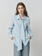 Fsle puro algodão oversized arco detalhe feminino outono 2025 nova chegada loid-back blusa de manga longa com faixa 25fs13213