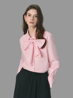 Fsle puro algodão oversized arco detalhe feminino outono 2025 nova chegada loid-back blusa de manga longa com faixa 25fs13213