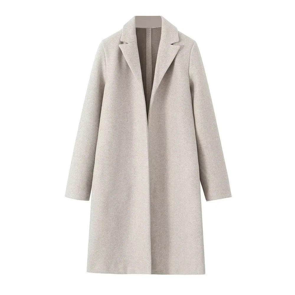 Elegant Women's Long Open-Front Trench Coat