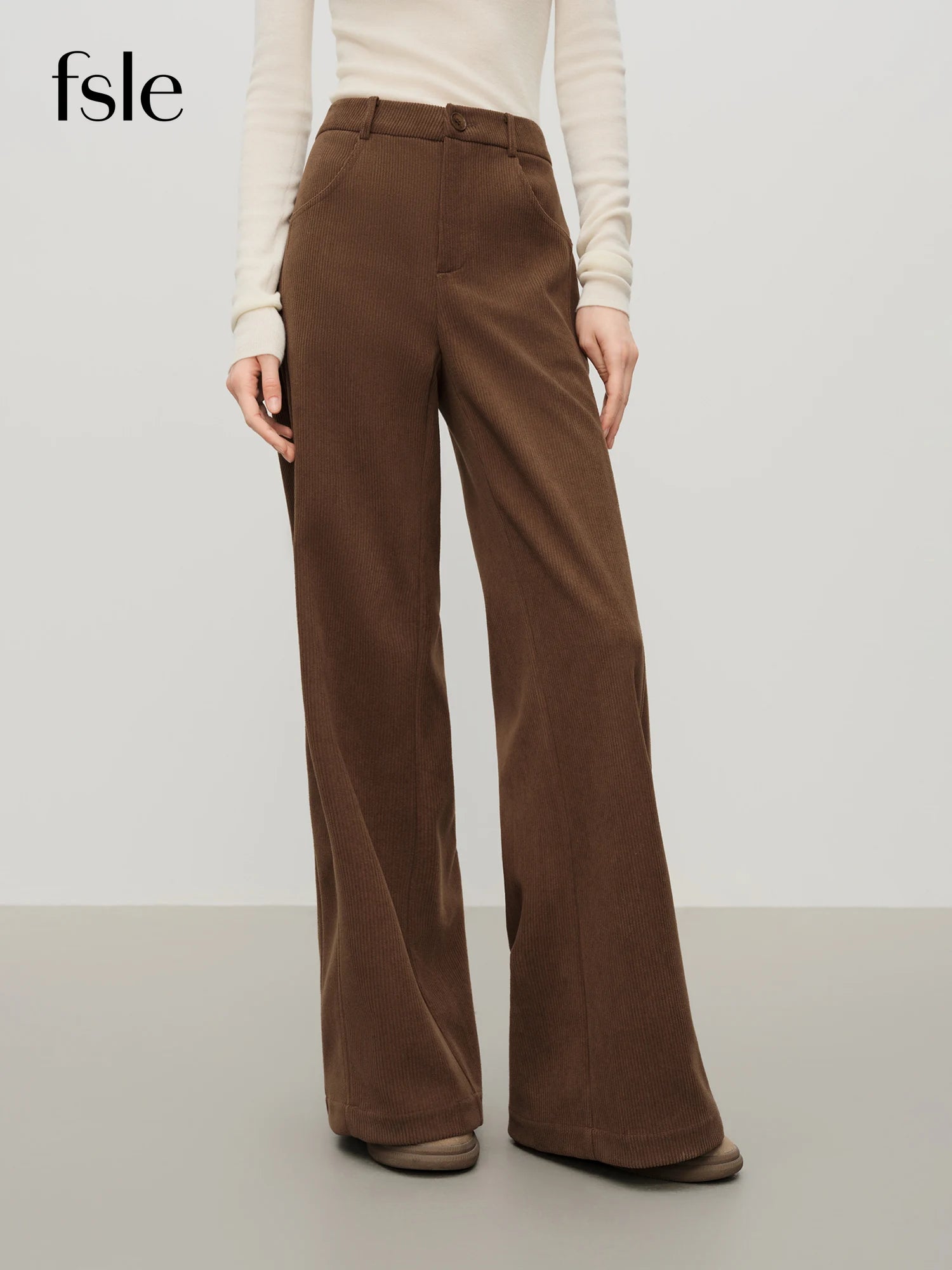 Fsle vintage relaxado drapeado reto casual tros tecido espinha de peixe para mulheres inverno 2025 nova chegada calças efeito de emagrecimento