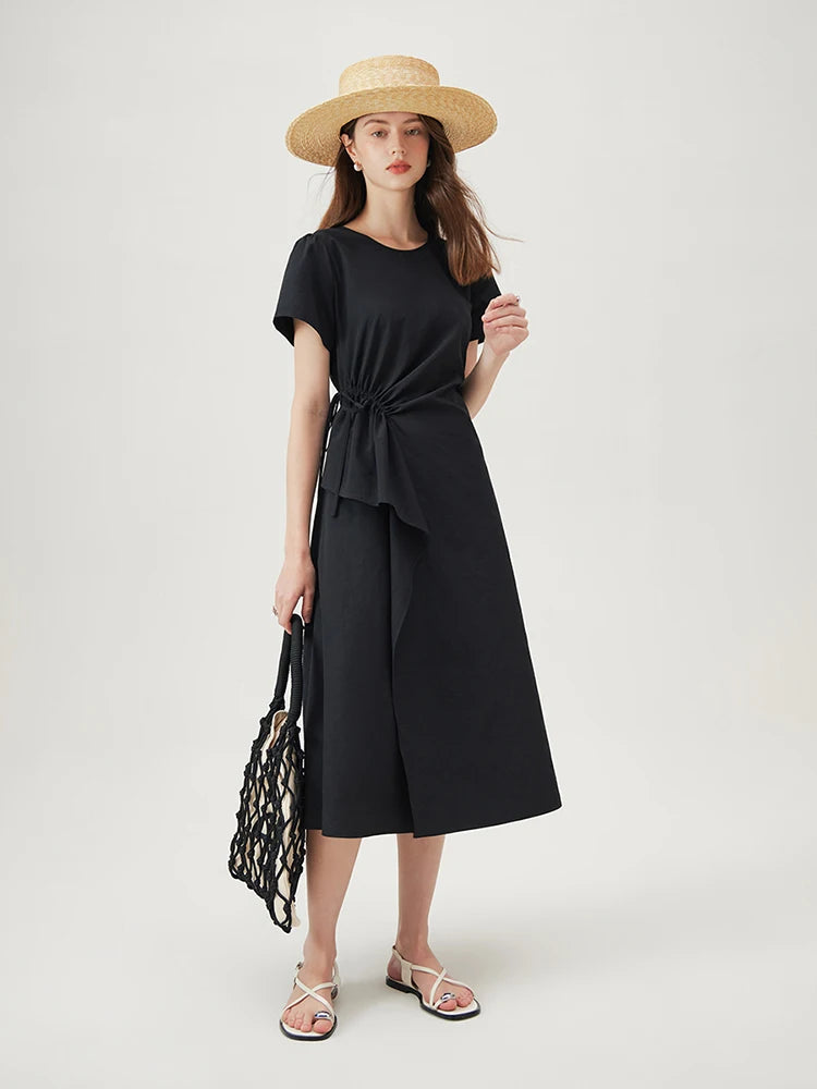 Fsle clássico a linha verão vestido longo para as mulheres 2024 verão novo fino ajuste versátil commuter feminino branco preto vestido 24fs12719