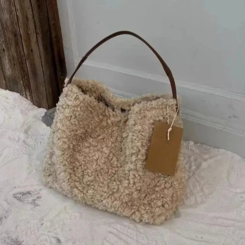 Bolsa feminina outono inverno moda de luxo novo 2026 imitação lã cordeiro bolsa ombro simples escritório bolsa feminina bolsas