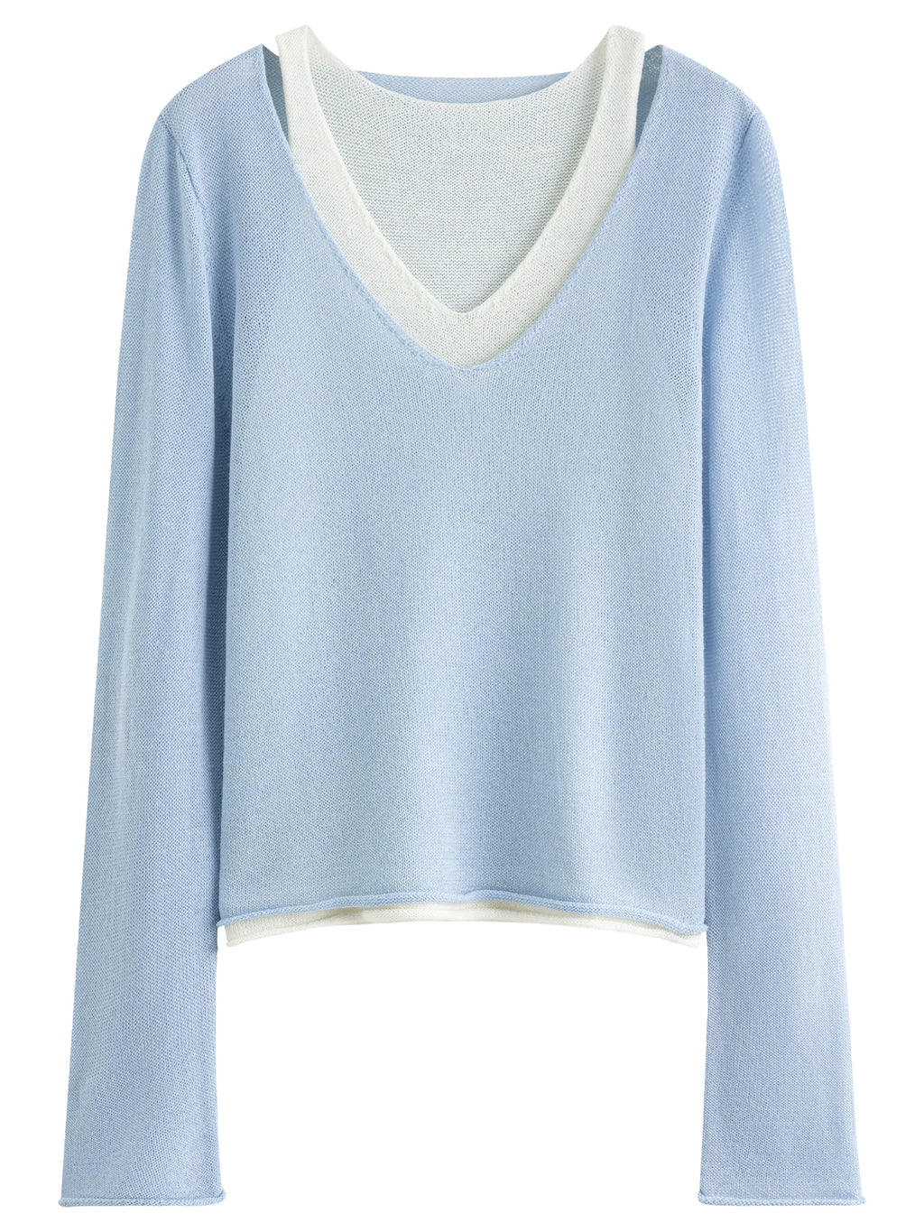 FSLE 2025 New Arrival Women's Fake Two-Tone Sweater Wool Blend Knit Top Round Neck Pullover Y2K Coquette Office Chic 25FS13286