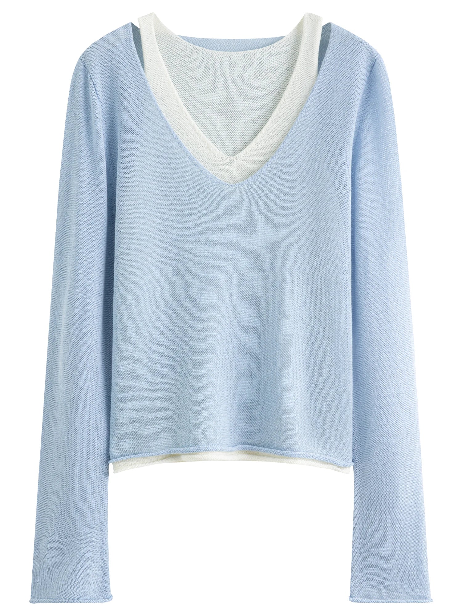 FSLE 2025 New Arrival Women's Fake Two-Tone Sweater Wool Blend Knit Top Round Neck Pullover Y2K Coquette Office Chic 25FS13286