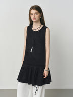 FSLE Linen Sleeveless Casual Dress for Women 2025 Autumn New Versatile Girlish Mini Dresses 25FS13231