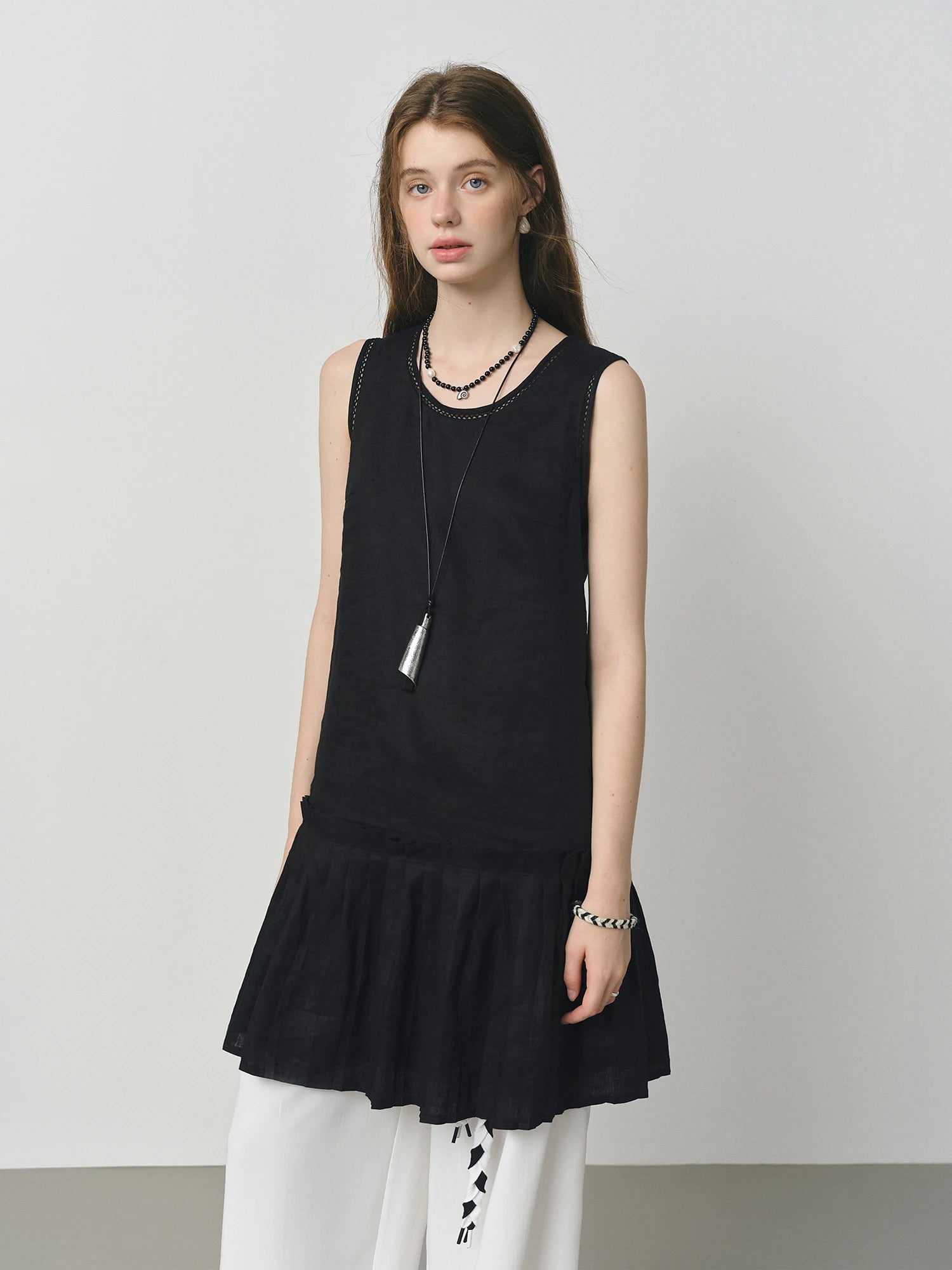 FSLE Linen Sleeveless Casual Dress for Women 2025 Autumn New Versatile Girlish Mini Dresses 25FS13231