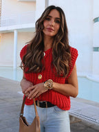 Colete feminino outerwears sem mangas marrom camisola de malha colete feminino preppy recortado blusas outono inverno colete mulher malhas