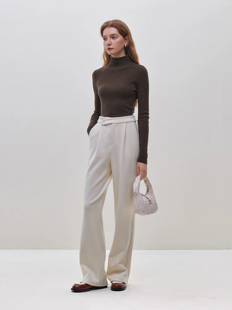 FSLE Double Cable Half Turtleneck 82.4% Wool Knitted Pullover for Women Winter 2023 New Warm Slim Korean Style Base Layer Shirt