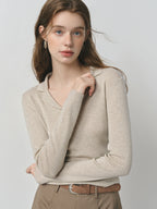 FSLE 2025 Early Autumn Women's Wool Knit T-Shirt V-Neck Elegant Office Casual Minimalist Top Y2K Coquette Pullover 25FS13301