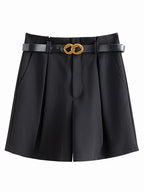 Fsle estilo minimalista casual branco shorts para as mulheres verão nova chegada shorts de cintura alta jeans feminino com cinto shorts soltos