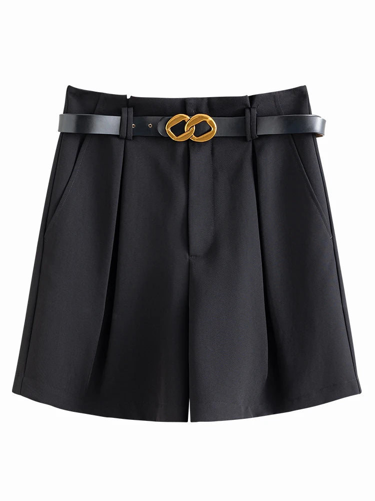 Fsle estilo minimalista casual branco shorts para as mulheres verão nova chegada shorts de cintura alta jeans feminino com cinto shorts soltos