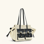 JW Pei New Canvas Black Motorcycle Style Tote Bag Women's Large Capacity Crossbody Purse for Commuters Underarm Shoulder Handbag
