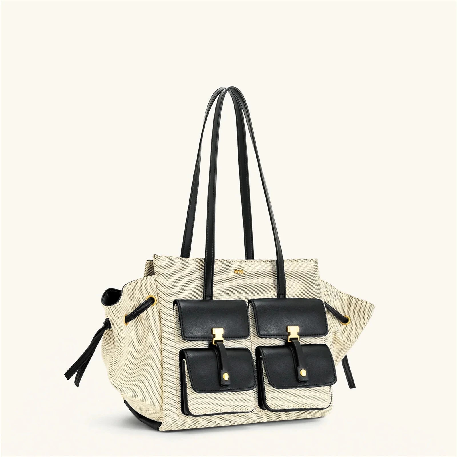 JW Pei New Canvas Black Motorcycle Style Tote Bag Women's Large Capacity Crossbody Purse for Commuters Underarm Shoulder Handbag