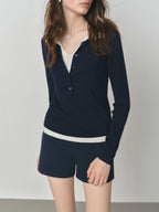 Fsle 2025 novo outono feminino camisola de malha cor bloco barenia estilo falso duas peças gola virada vintage aconchegante cabo malha topo