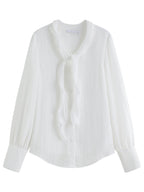 Elegant Asymmetric Ruffle Blouse with V-Neck