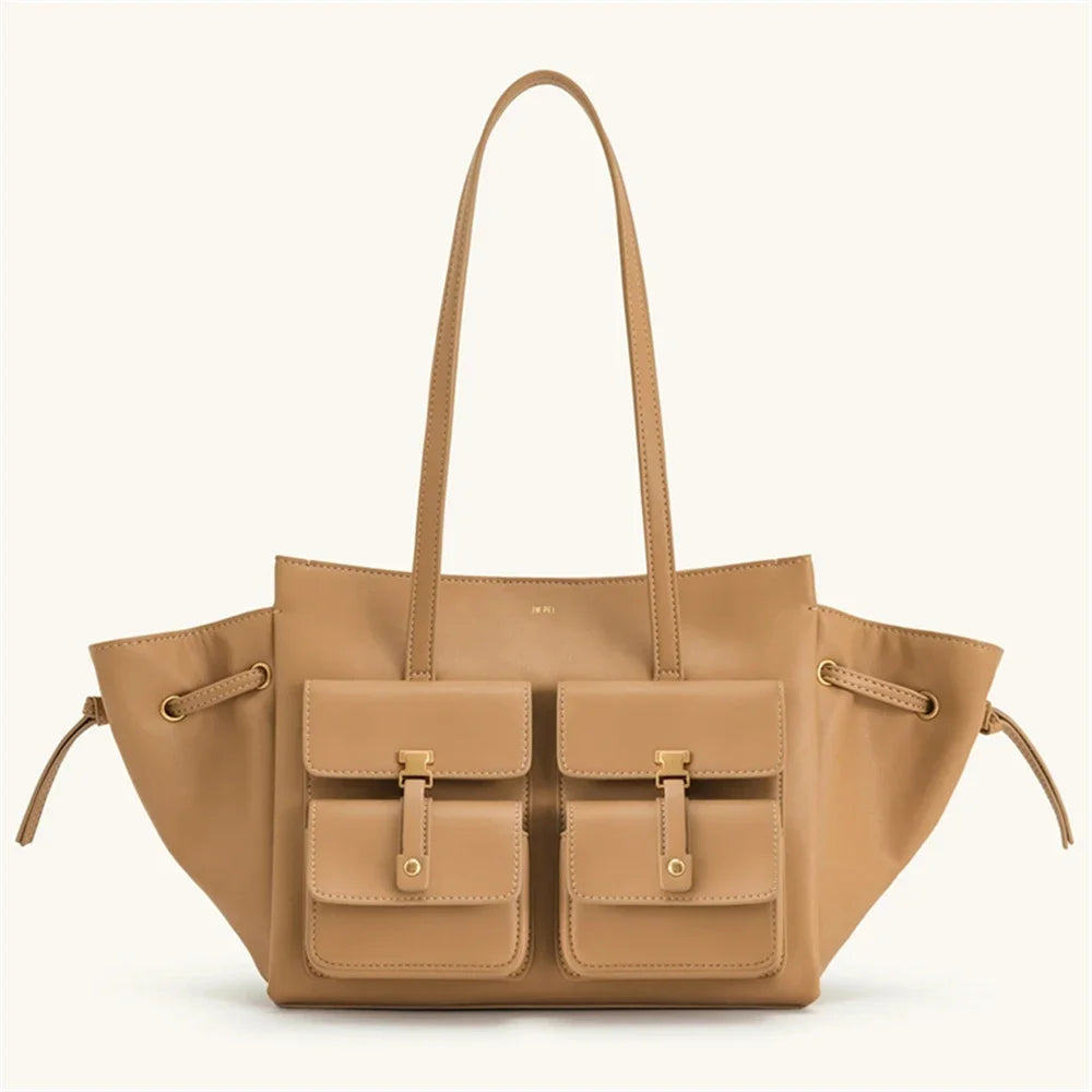 JW Pei New Canvas Black Motorcycle Style Tote Bag Women's Large Capacity Crossbody Purse for Commuters Underarm Shoulder Handbag