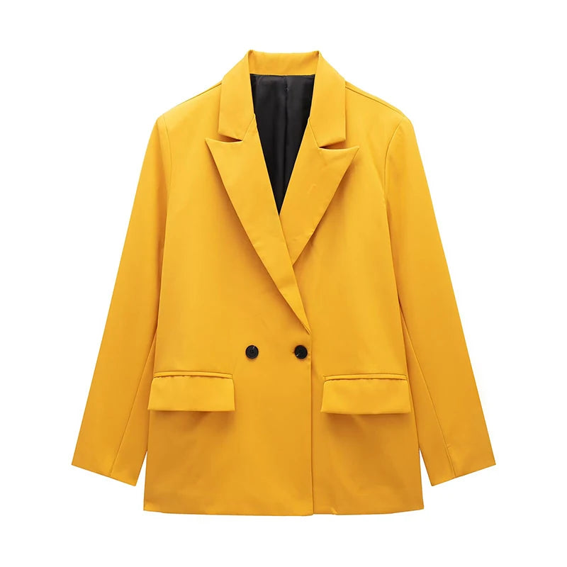 Willshela moda feminina com bolsos sólido duplo breasted blazer vintage mangas compridas entalhado pescoço feminino senhora do escritório outfits