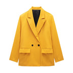 Willshela moda feminina com bolsos sólido duplo breasted blazer vintage mangas compridas entalhado pescoço feminino senhora do escritório outfits