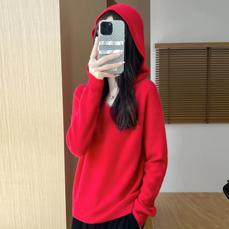 Elegant Merino Wool Women's Hoodie Sweater