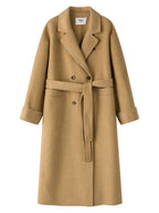 FSLE 2025 New Autumn Winter Temperament Long Coat Double Breasted Woolen Coats 58.8% Wool Belt Design Female Coat Office Lady