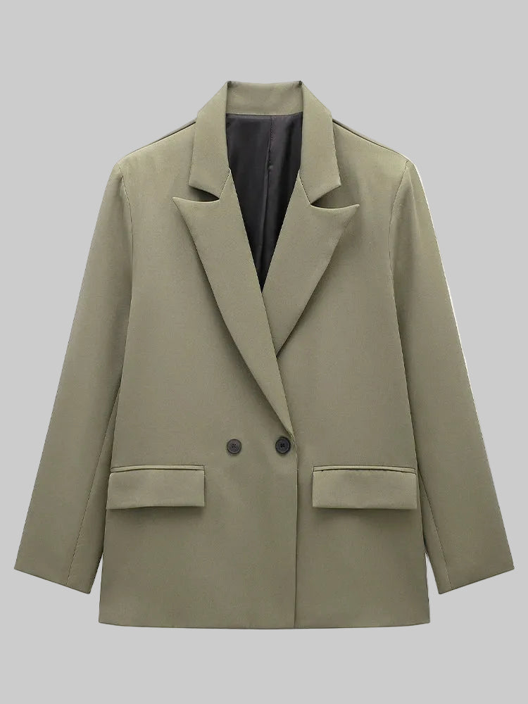 Willshela moda feminina com bolsos sólido duplo breasted blazer vintage mangas compridas entalhado pescoço feminino senhora do escritório outfits