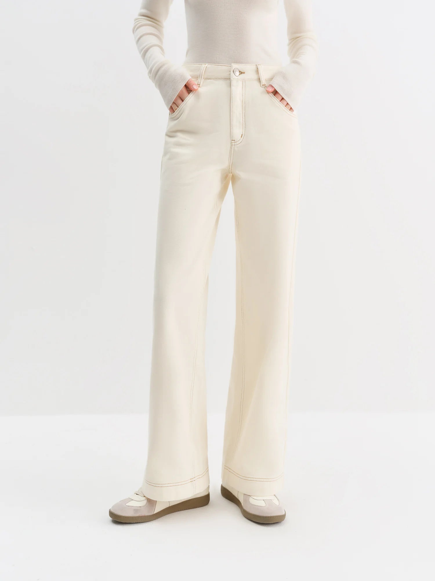 Fsle calças jeans retas de cintura alta para mulheres inverno sólido simples all-match 2025 novas calças longas e curtas versáteis estilo coreano