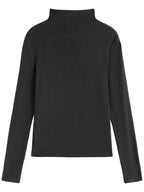 FSLE[-Pulôver feminino fino com pescoço simulado, pulôver elástico verde, suéteres femininos, viajante preto, tops de manga comprida, 24FS14415, 4 cores