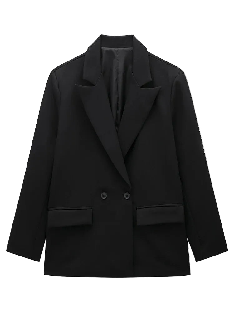 Willshela moda feminina com bolsos sólido duplo breasted blazer vintage mangas compridas entalhado pescoço feminino senhora do escritório outfits