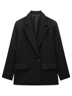 Willshela moda feminina com bolsos sólido duplo breasted blazer vintage mangas compridas entalhado pescoço feminino senhora do escritório outfits