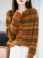 Elegant Merino Wool Women's Striped Cardigan