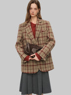 Fsle estilo britânico retro verificação lã blazer jaqueta feminina outono inverno 2025 nova chegada casaco curto feminino reboque cor casaco sob medida
