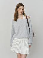FSLE Hot Girl Oblique Shoulder Halter Neck Fake Two-piece Sweatshirt Female Autumn 2025 New Loose Versatile Tops 25FS13222