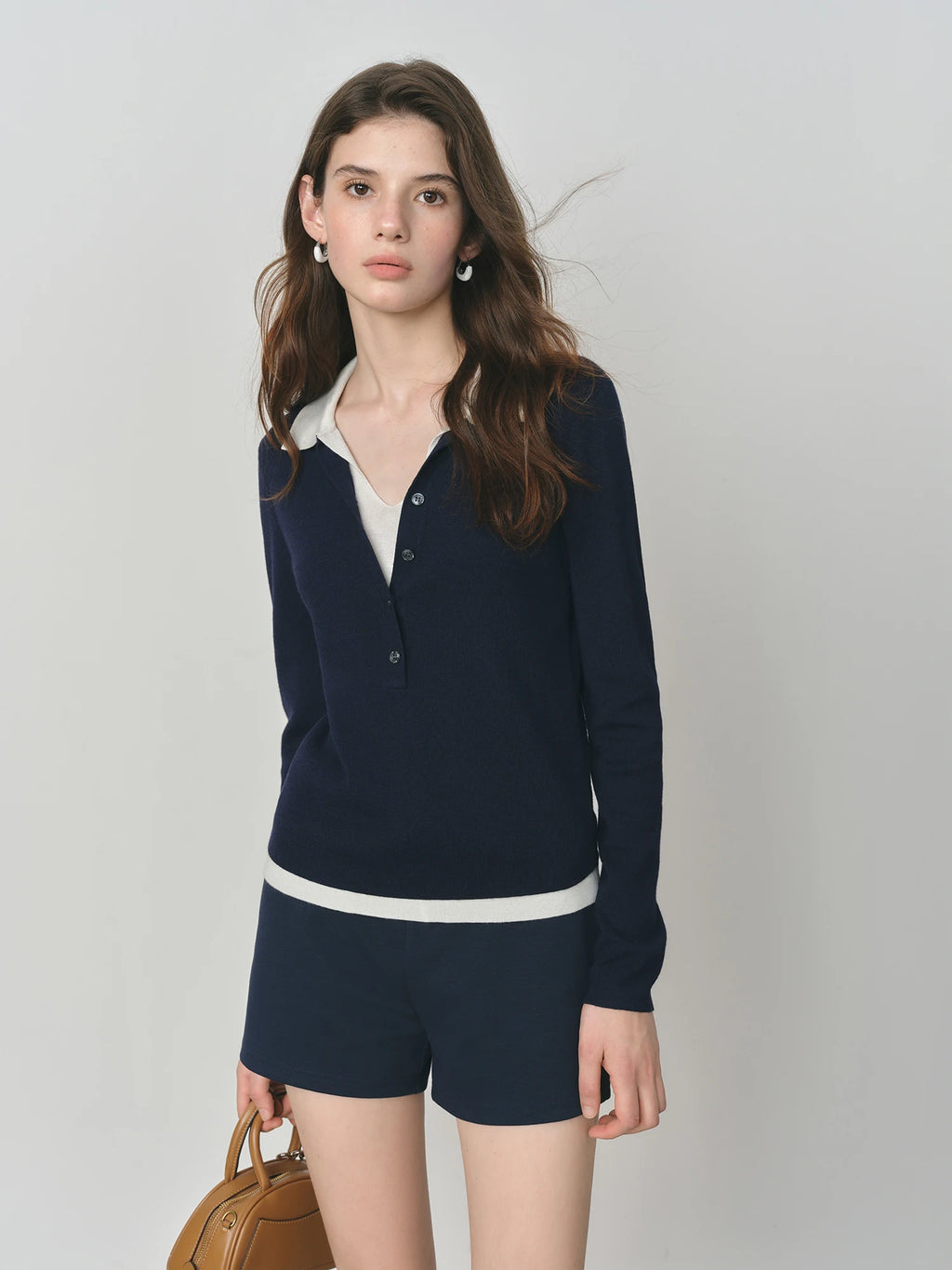 Fsle 2025 novo outono feminino camisola de malha cor bloco barenia estilo falso duas peças gola virada vintage aconchegante cabo malha topo