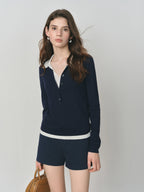 Fsle 2025 novo outono feminino camisola de malha cor bloco barenia estilo falso duas peças gola virada vintage aconchegante cabo malha topo