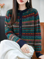 Elegant Merino Wool Women's Striped Cardigan